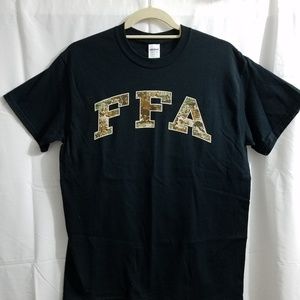 FFA Men's Women's Black Tshirt Camo Letters Sz M